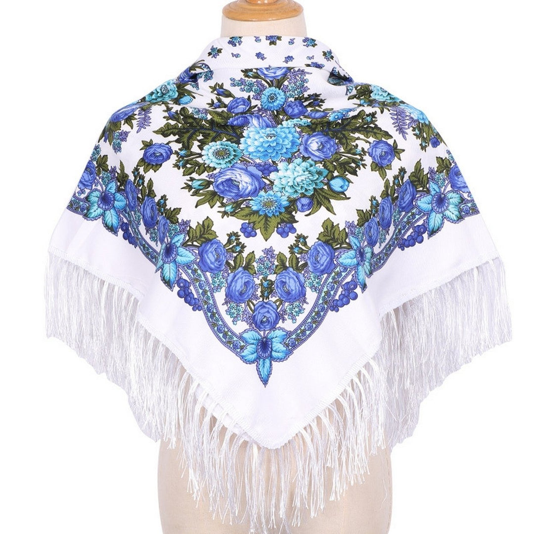 Ethic Style Floral Print Shawl Fringed Elegant Soft Warm Fall Winter Middle-Aged Elderly Women Square Blanket Scarf Neck Image 1