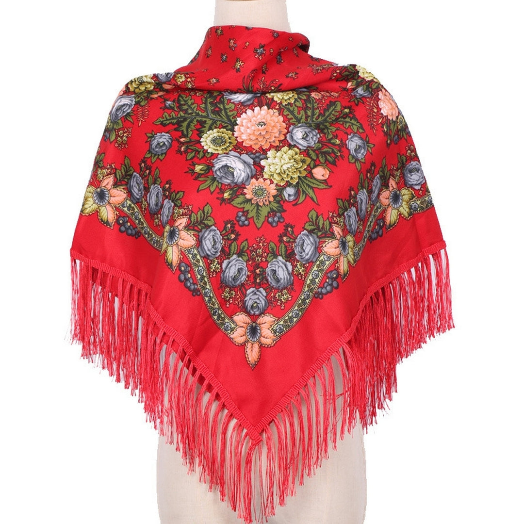 Ethic Style Floral Print Shawl Fringed Elegant Soft Warm Fall Winter Middle-Aged Elderly Women Square Blanket Scarf Neck Image 4