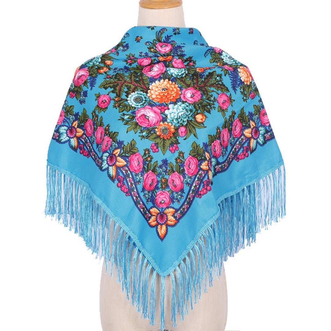 Ethic Style Floral Print Shawl Fringed Elegant Soft Warm Fall Winter Middle-Aged Elderly Women Square Blanket Scarf Neck Image 7