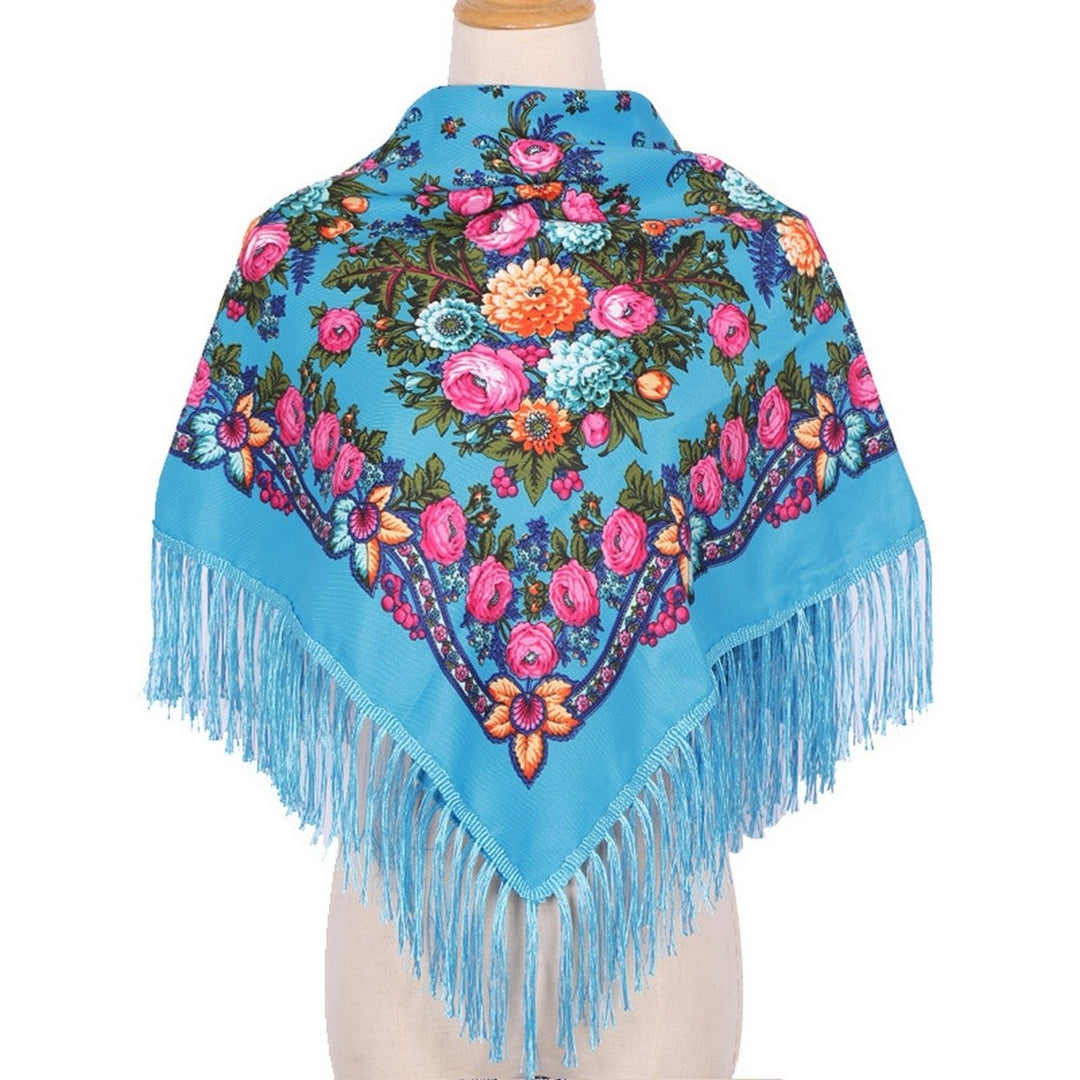 Ethic Style Floral Print Shawl Fringed Elegant Soft Warm Fall Winter Middle-Aged Elderly Women Square Blanket Scarf Neck Image 1