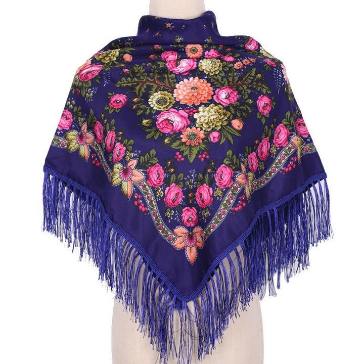 Ethic Style Floral Print Shawl Fringed Elegant Soft Warm Fall Winter Middle-Aged Elderly Women Square Blanket Scarf Neck Image 8