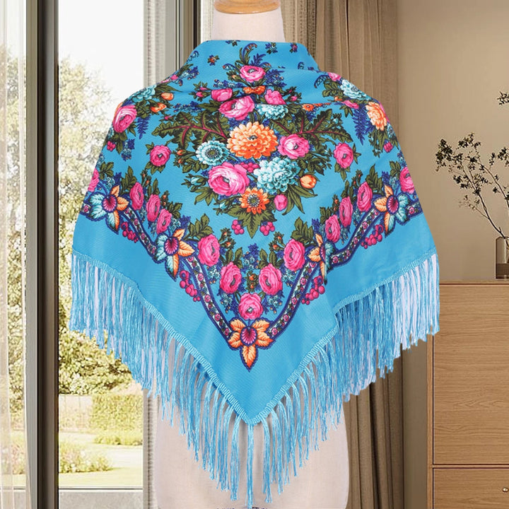 Ethic Style Floral Print Shawl Fringed Elegant Soft Warm Fall Winter Middle-Aged Elderly Women Square Blanket Scarf Neck Image 10