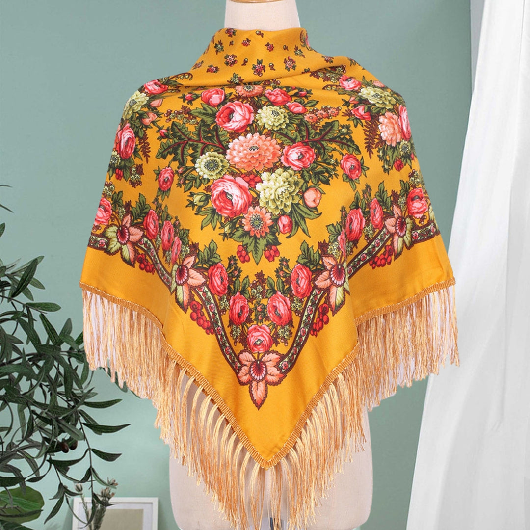 Ethic Style Floral Print Shawl Fringed Elegant Soft Warm Fall Winter Middle-Aged Elderly Women Square Blanket Scarf Neck Image 11