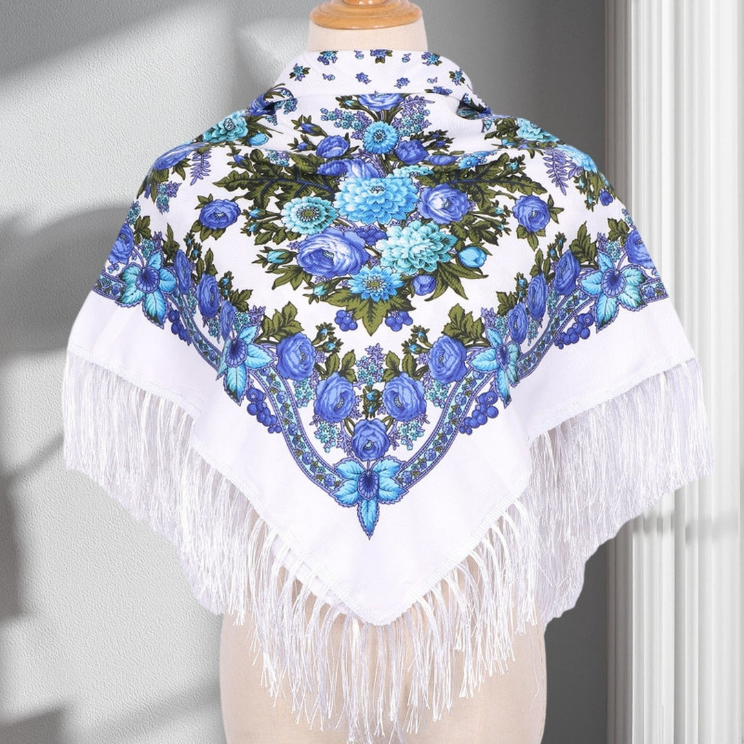 Ethic Style Floral Print Shawl Fringed Elegant Soft Warm Fall Winter Middle-Aged Elderly Women Square Blanket Scarf Neck Image 12