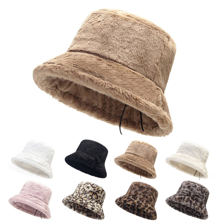 Winter Warm Thickened Plush Bucket Hat Super Soft Adjustable Windproof Versatile Leopard Cap Women Headwear Image 1