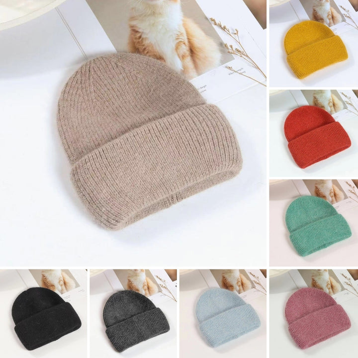 Rabbit faux Beanie Winter Warm Hat Super Soft High Elastic Wear Resistant Solid Color Fluffy Winter Hat Woman Knit Cap Image 1