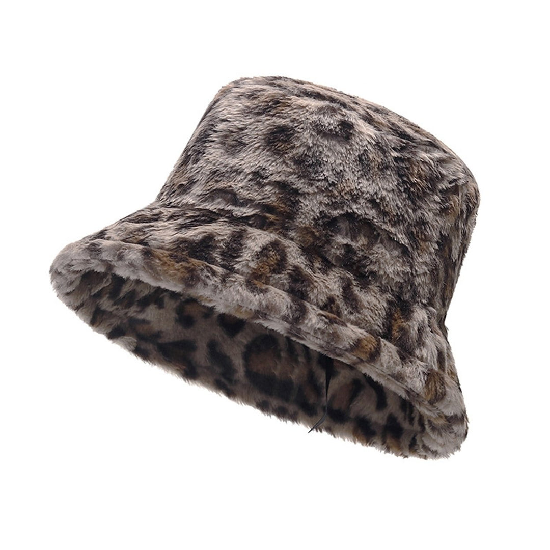 Winter Warm Thickened Plush Bucket Hat Super Soft Adjustable Windproof Versatile Leopard Cap Women Headwear Image 1