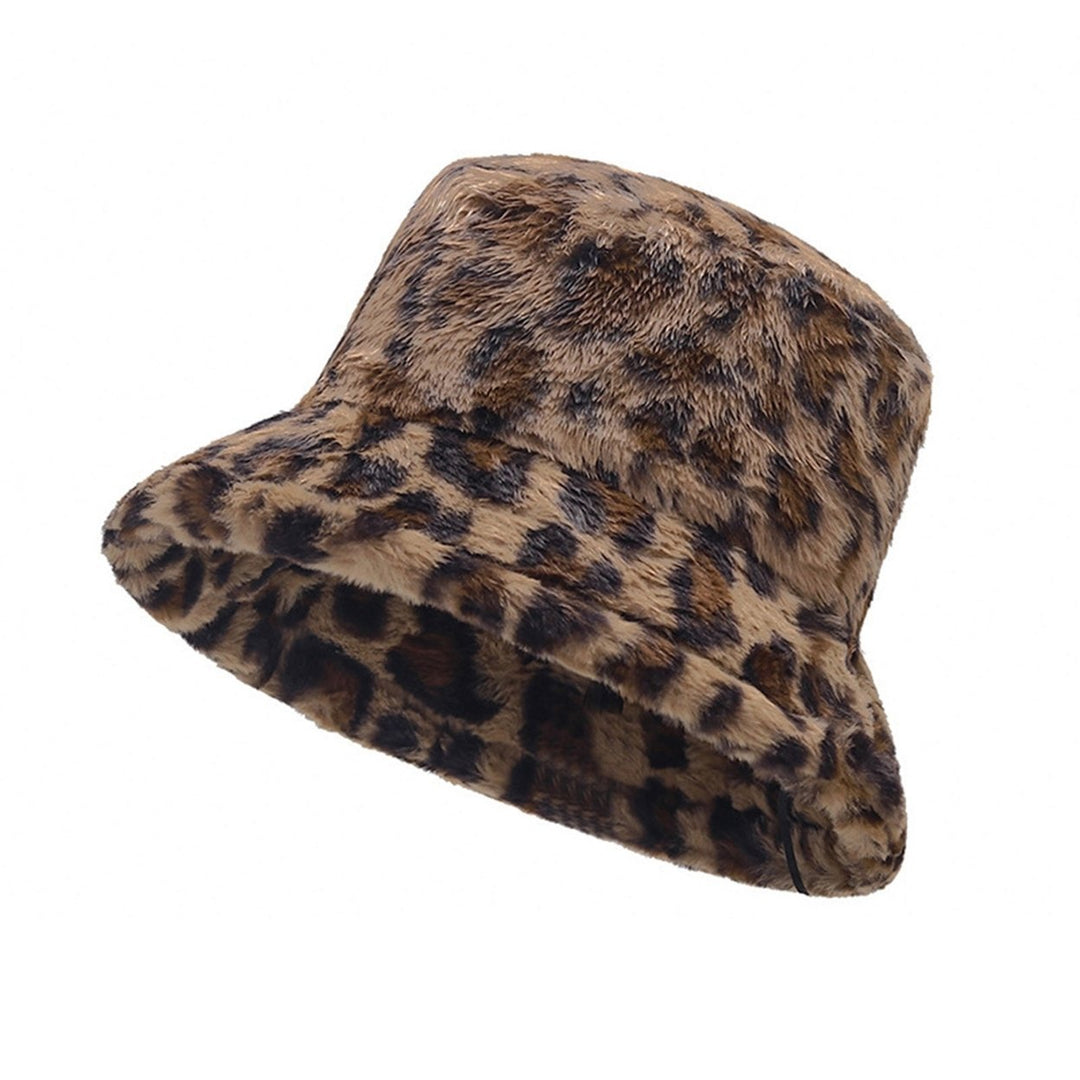 Winter Warm Thickened Plush Bucket Hat Super Soft Adjustable Windproof Versatile Leopard Cap Women Headwear Image 1