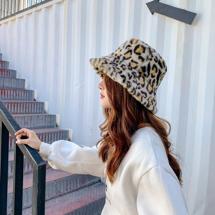 Winter Warm Thickened Plush Bucket Hat Super Soft Adjustable Windproof Versatile Leopard Cap Women Headwear Image 12