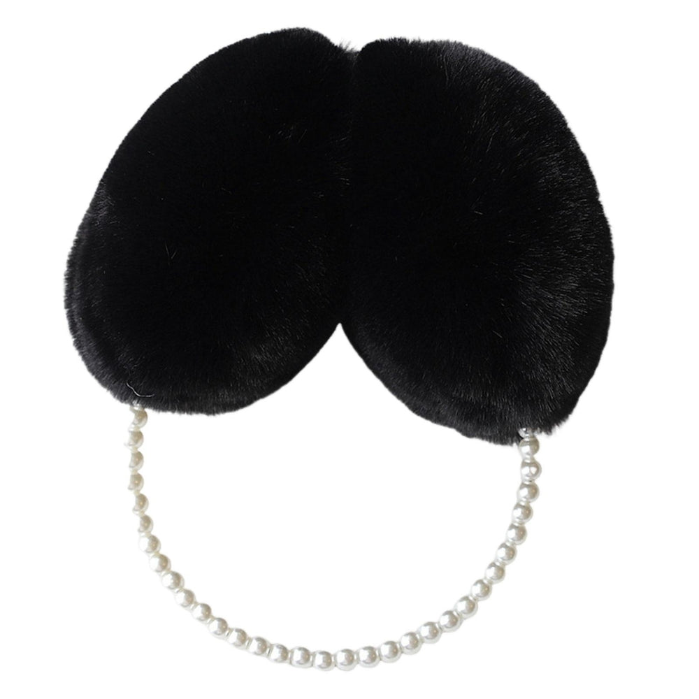 Cute Solid Color Plush Warm Earmuffs Girls Faux Pearls Winter Outdoor Ear Warmer Soft Furry Ear Covers Image 2