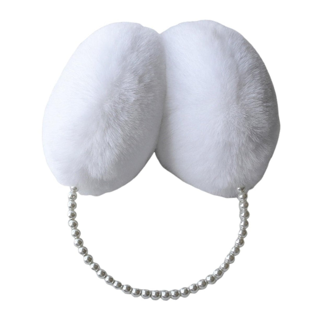 Cute Solid Color Plush Warm Earmuffs Girls Faux Pearls Winter Outdoor Ear Warmer Soft Furry Ear Covers Image 3