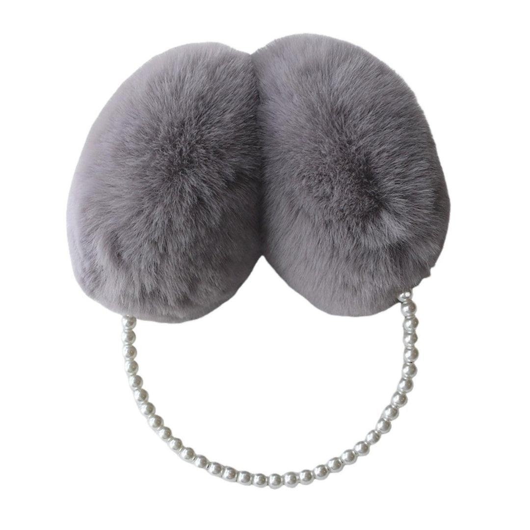 Cute Solid Color Plush Warm Earmuffs Girls Faux Pearls Winter Outdoor Ear Warmer Soft Furry Ear Covers Image 1