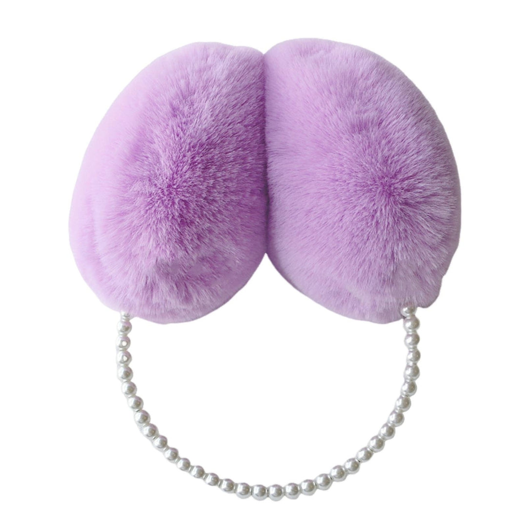 Cute Solid Color Plush Warm Earmuffs Girls Faux Pearls Winter Outdoor Ear Warmer Soft Furry Ear Covers Image 4