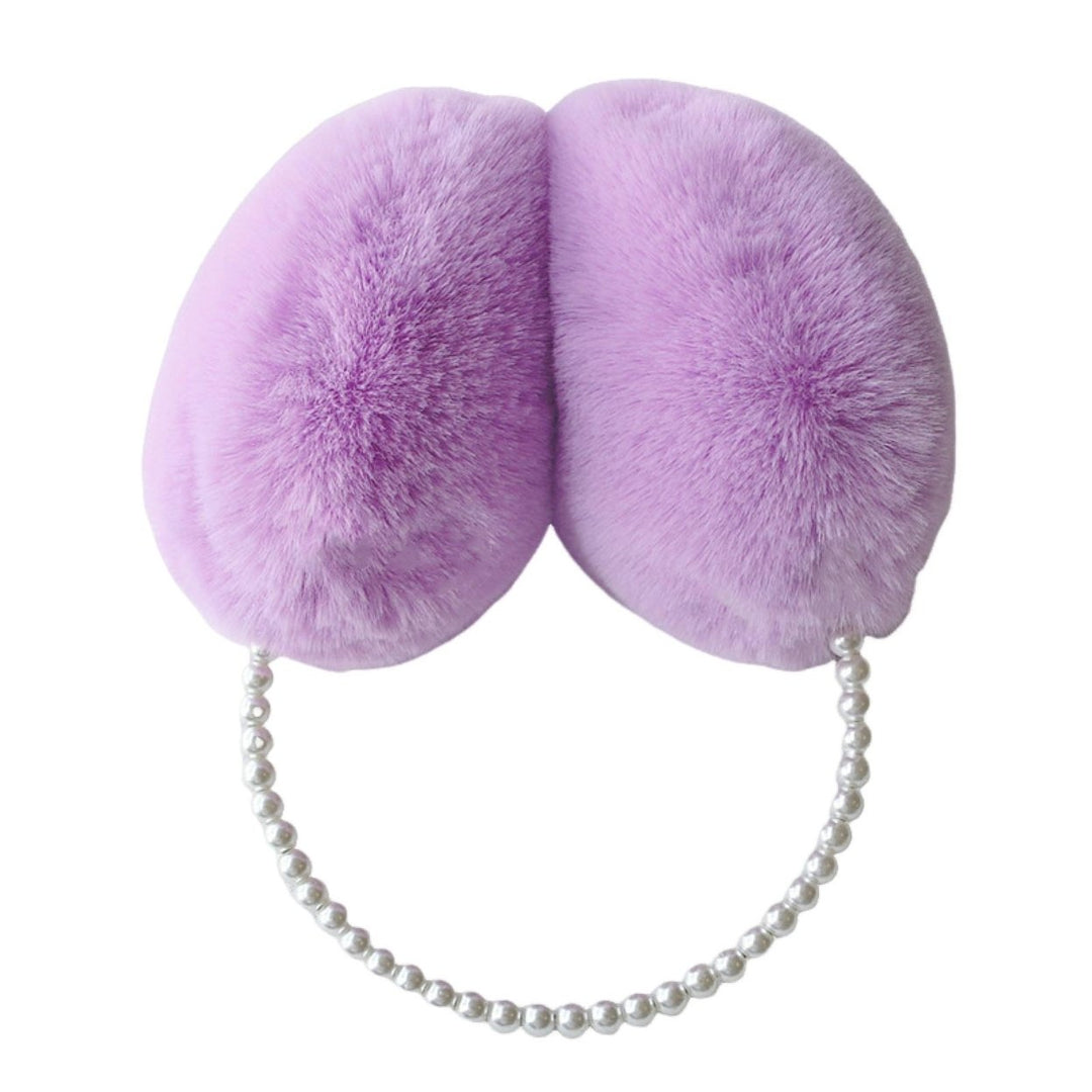 Cute Solid Color Plush Warm Earmuffs Girls Faux Pearls Winter Outdoor Ear Warmer Soft Furry Ear Covers Image 1