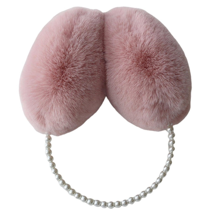 Cute Solid Color Plush Warm Earmuffs Girls Faux Pearls Winter Outdoor Ear Warmer Soft Furry Ear Covers Image 1