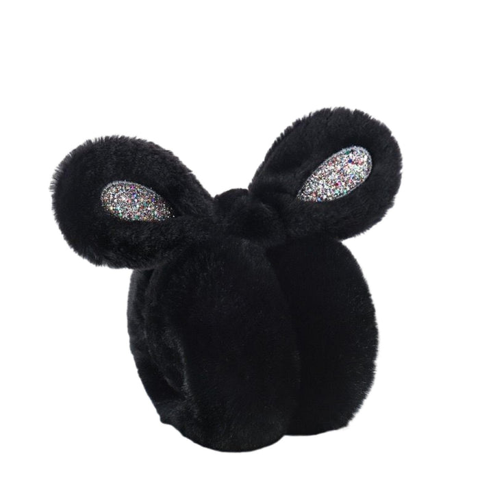 Women Soft Furry Winter Earmuffs Sequin Rabbit Ear Shape Foldable Warm Ear Covers Outdoor Adjustable Ear Warmers Image 2