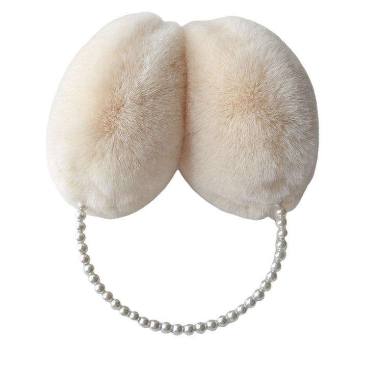 Cute Solid Color Plush Warm Earmuffs Girls Faux Pearls Winter Outdoor Ear Warmer Soft Furry Ear Covers Image 7