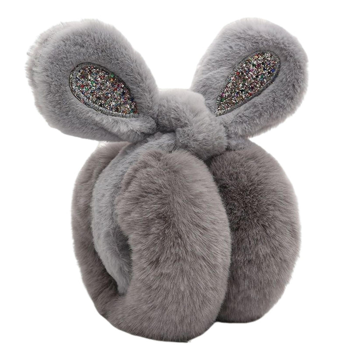 Women Soft Furry Winter Earmuffs Sequin Rabbit Ear Shape Foldable Warm Ear Covers Outdoor Adjustable Ear Warmers Image 4