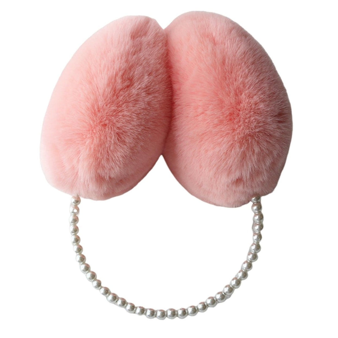 Cute Solid Color Plush Warm Earmuffs Girls Faux Pearls Winter Outdoor Ear Warmer Soft Furry Ear Covers Image 1