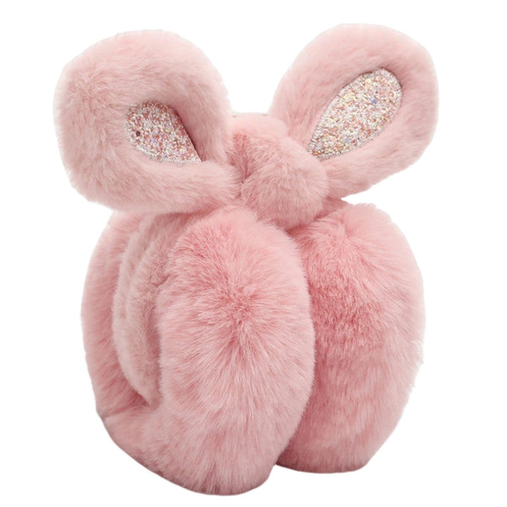 Women Soft Furry Winter Earmuffs Sequin Rabbit Ear Shape Foldable Warm Ear Covers Outdoor Adjustable Ear Warmers Image 4