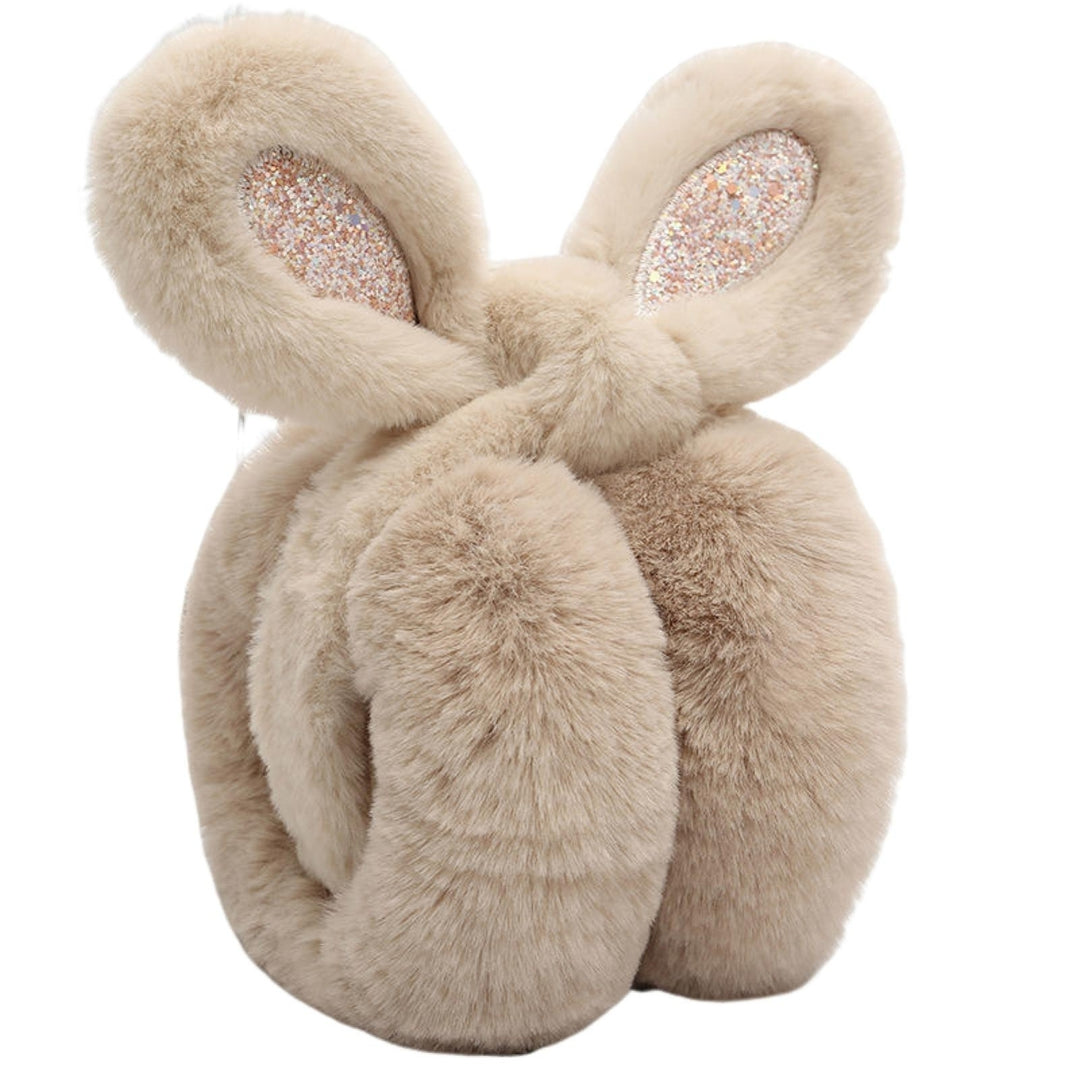 Women Soft Furry Winter Earmuffs Sequin Rabbit Ear Shape Foldable Warm Ear Covers Outdoor Adjustable Ear Warmers Image 6