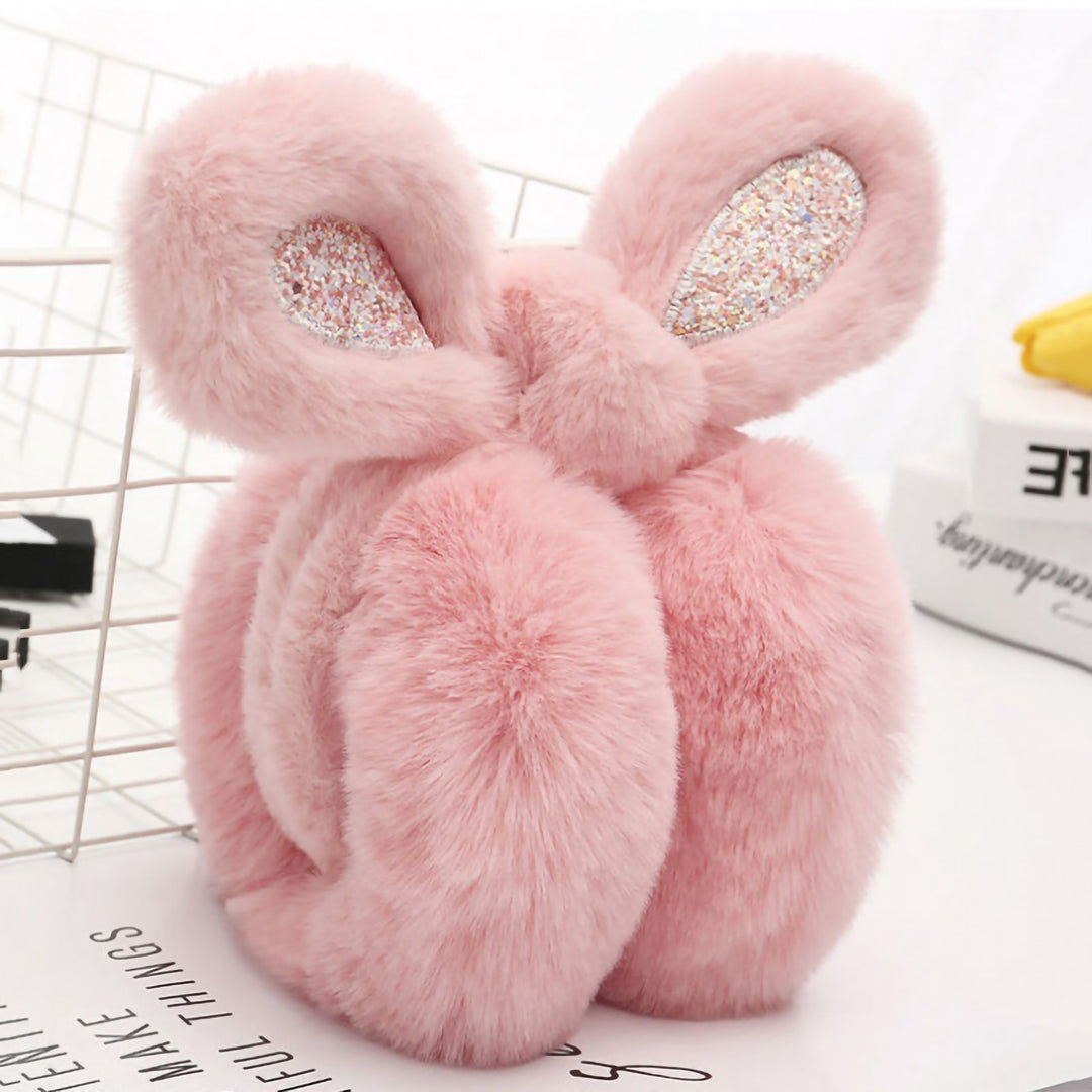 Women Soft Furry Winter Earmuffs Sequin Rabbit Ear Shape Foldable Warm Ear Covers Outdoor Adjustable Ear Warmers Image 10