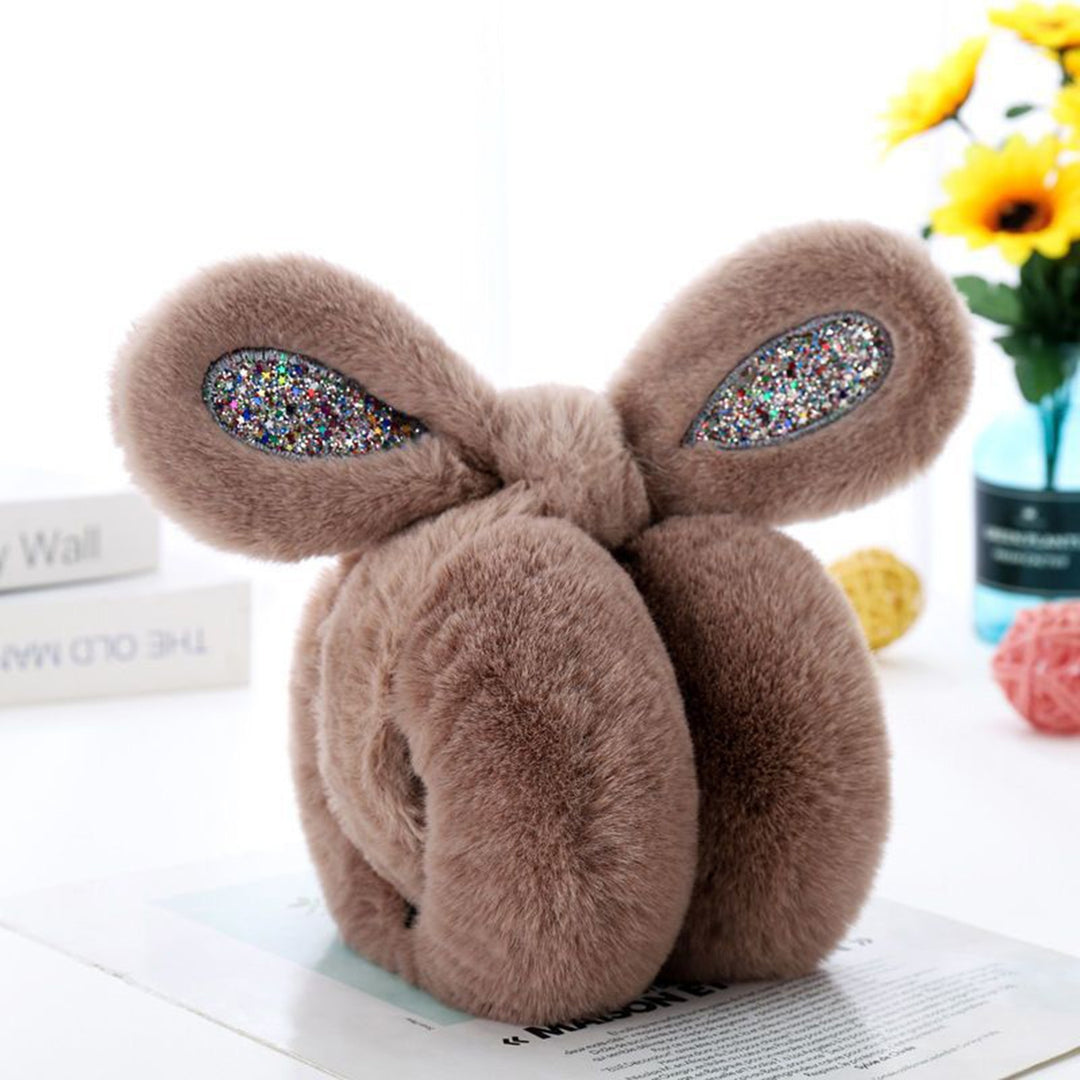 Women Soft Furry Winter Earmuffs Sequin Rabbit Ear Shape Foldable Warm Ear Covers Outdoor Adjustable Ear Warmers Image 11