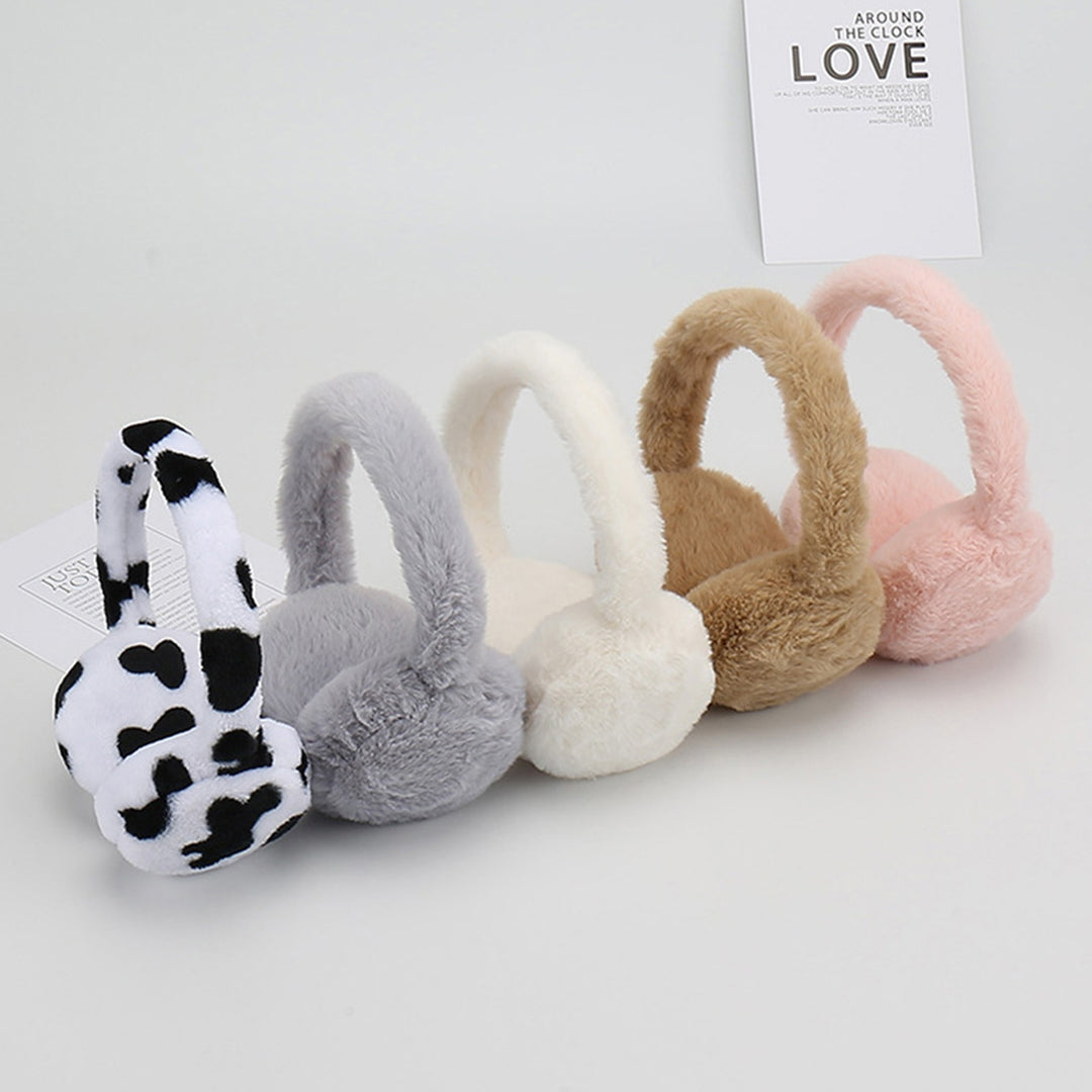 Women Soft Furry Winter Earmuffs Solid Color Foldable Warm Ear Covers Outdoor Adjustable Ear Warmers Image 11