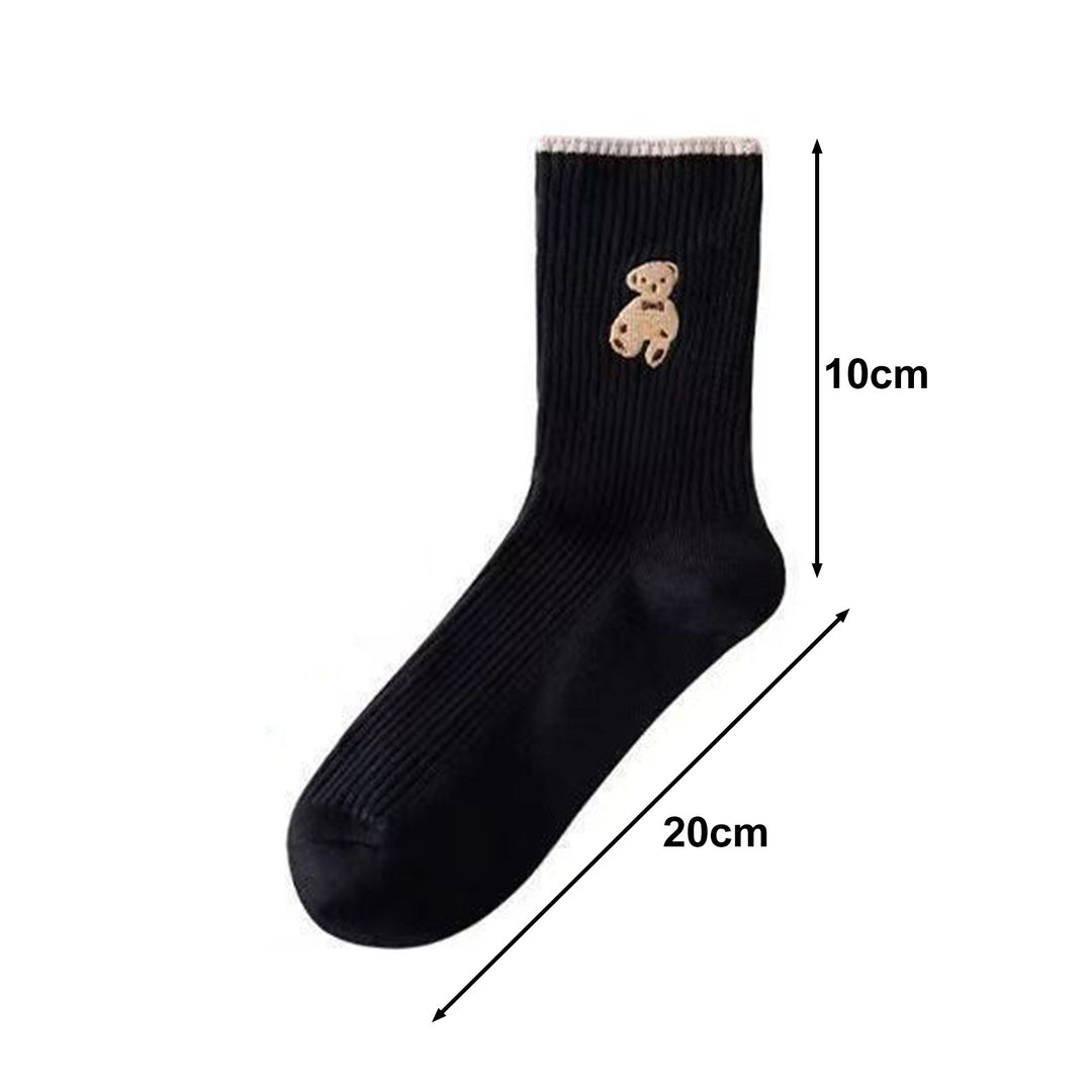 6 Pairs Socks Cartoon Bear Pattern Mid-tube High Elasticity Soft Thick Anti-slip Warm No Odor Breathable Women Fall Image 6