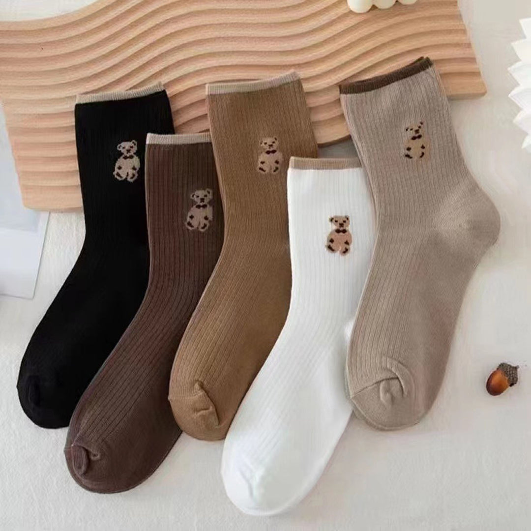 6 Pairs Socks Cartoon Bear Pattern Mid-tube High Elasticity Soft Thick Anti-slip Warm No Odor Breathable Women Fall Image 10