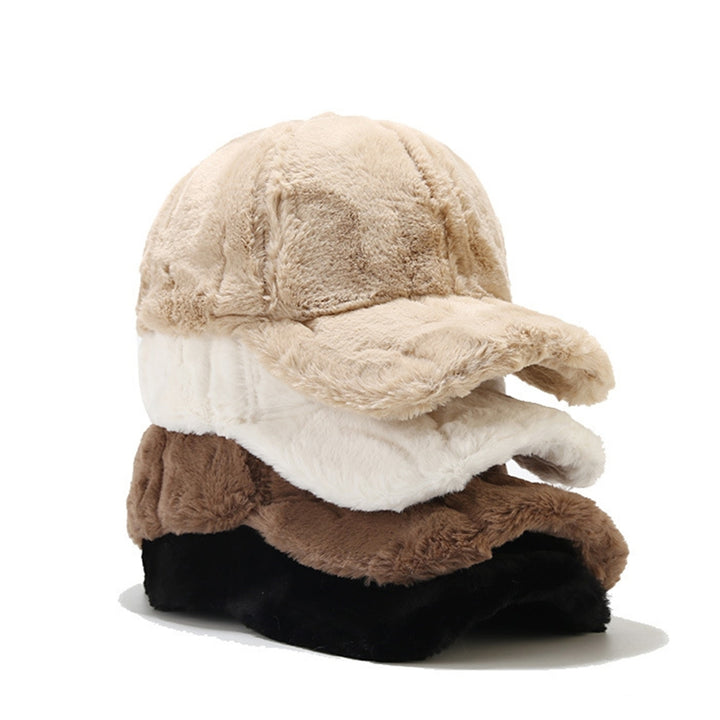 Fluffy Baseball Cap Wide Brim Design Solid Color UV-Proof Sun Protection Thick Plush Peaked Hat Women Cap Image 1