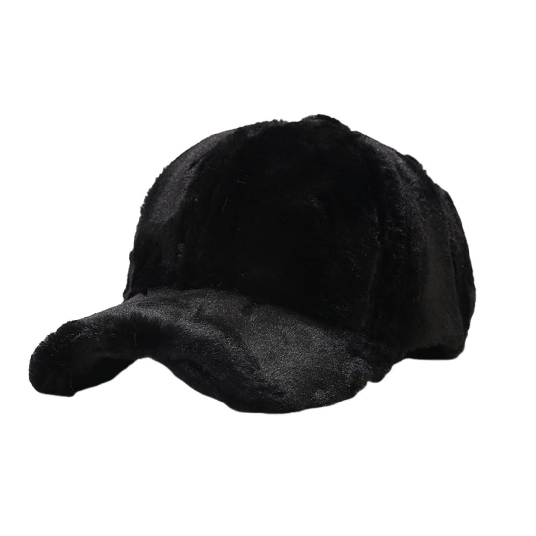 Fluffy Baseball Cap Wide Brim Design Solid Color UV-Proof Sun Protection Thick Plush Peaked Hat Women Cap Image 2