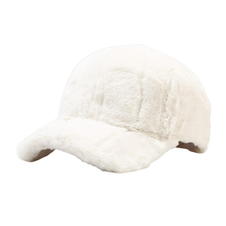 Fluffy Baseball Cap Wide Brim Design Solid Color UV-Proof Sun Protection Thick Plush Peaked Hat Women Cap Image 3