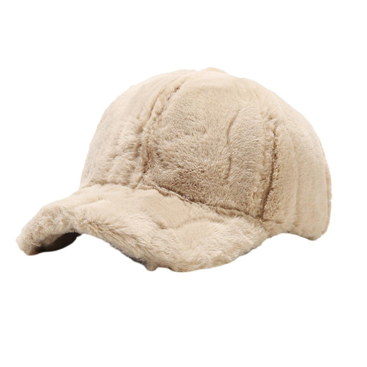 Fluffy Baseball Cap Wide Brim Design Solid Color UV-Proof Sun Protection Thick Plush Peaked Hat Women Cap Image 4