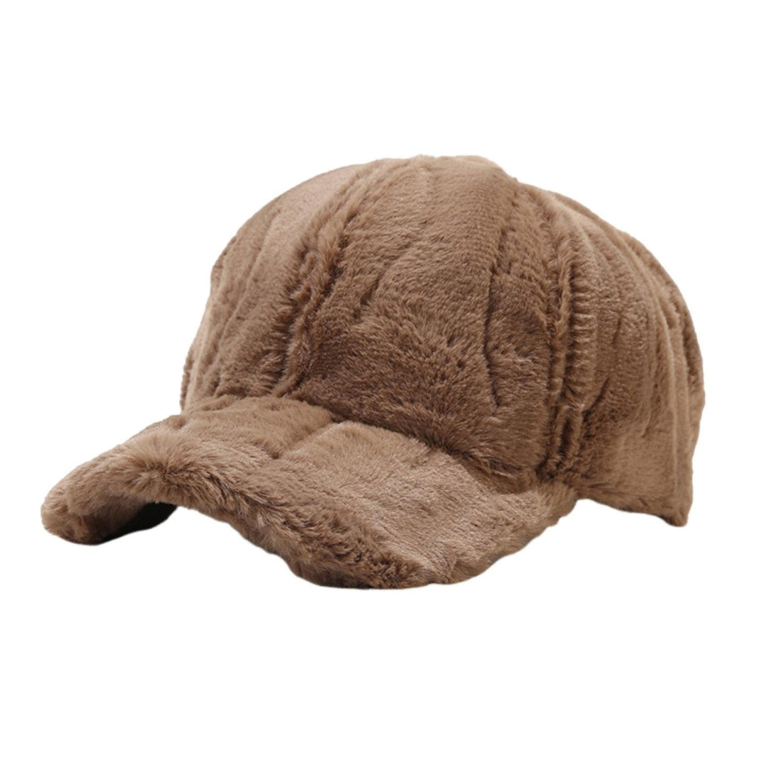 Fluffy Baseball Cap Wide Brim Design Solid Color UV-Proof Sun Protection Thick Plush Peaked Hat Women Cap Image 4