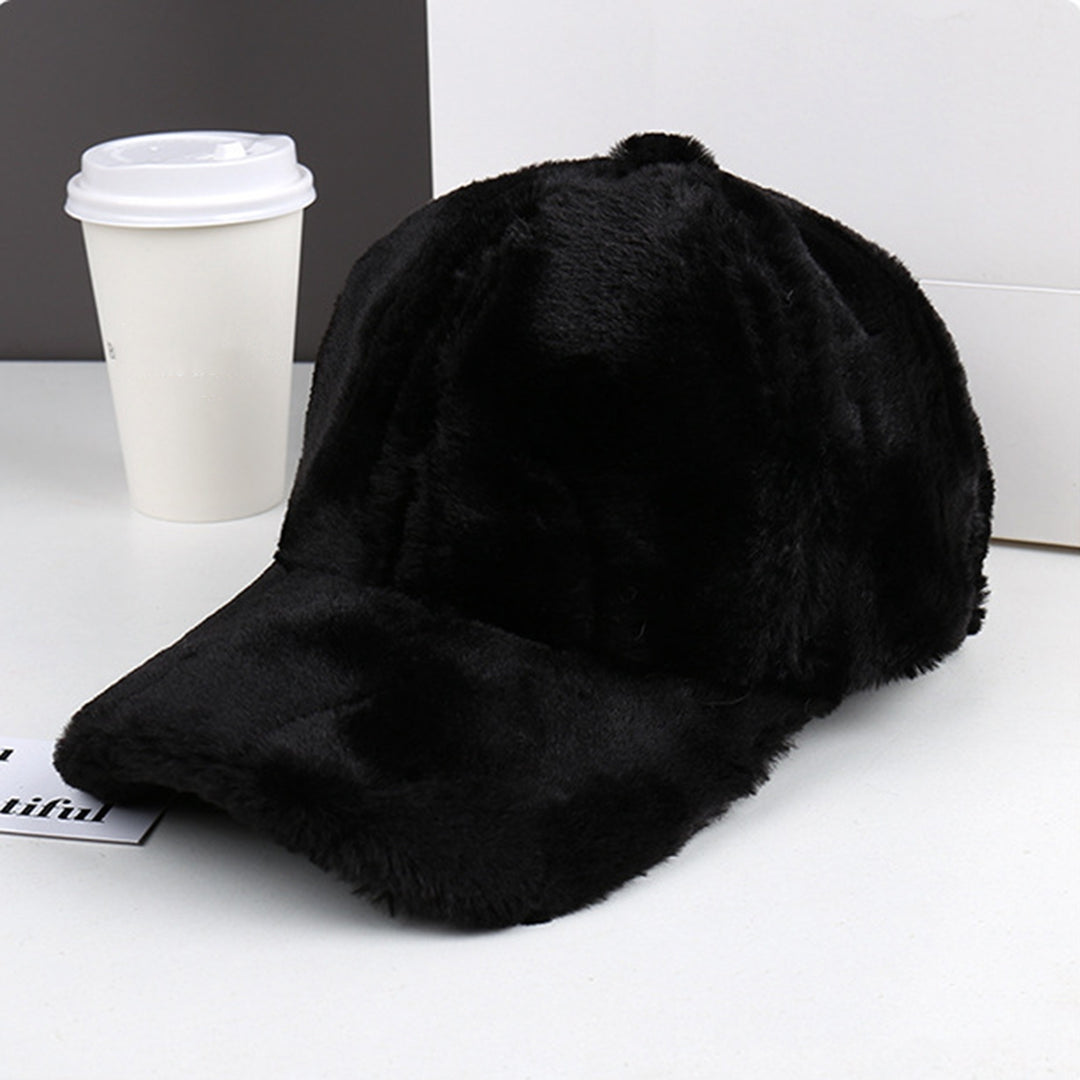 Fluffy Baseball Cap Wide Brim Design Solid Color UV-Proof Sun Protection Thick Plush Peaked Hat Women Cap Image 11