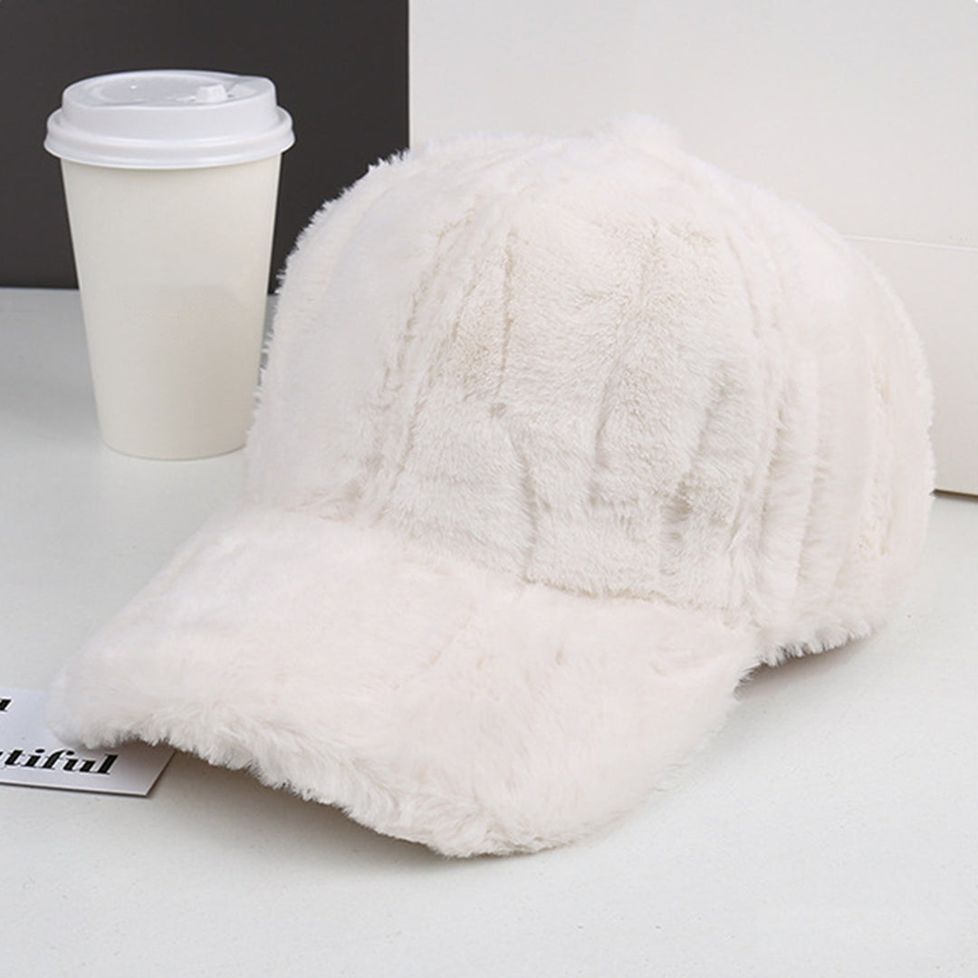 Fluffy Baseball Cap Wide Brim Design Solid Color UV-Proof Sun Protection Thick Plush Peaked Hat Women Cap Image 12