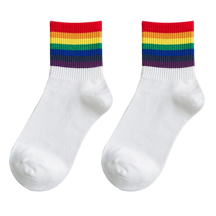 1 Pair Winter Socks Rainbow Color Striped Preppy Style Thick Anti-slip Warm Soft Mid-tube No Odor Ankle Protection Lady Image 4