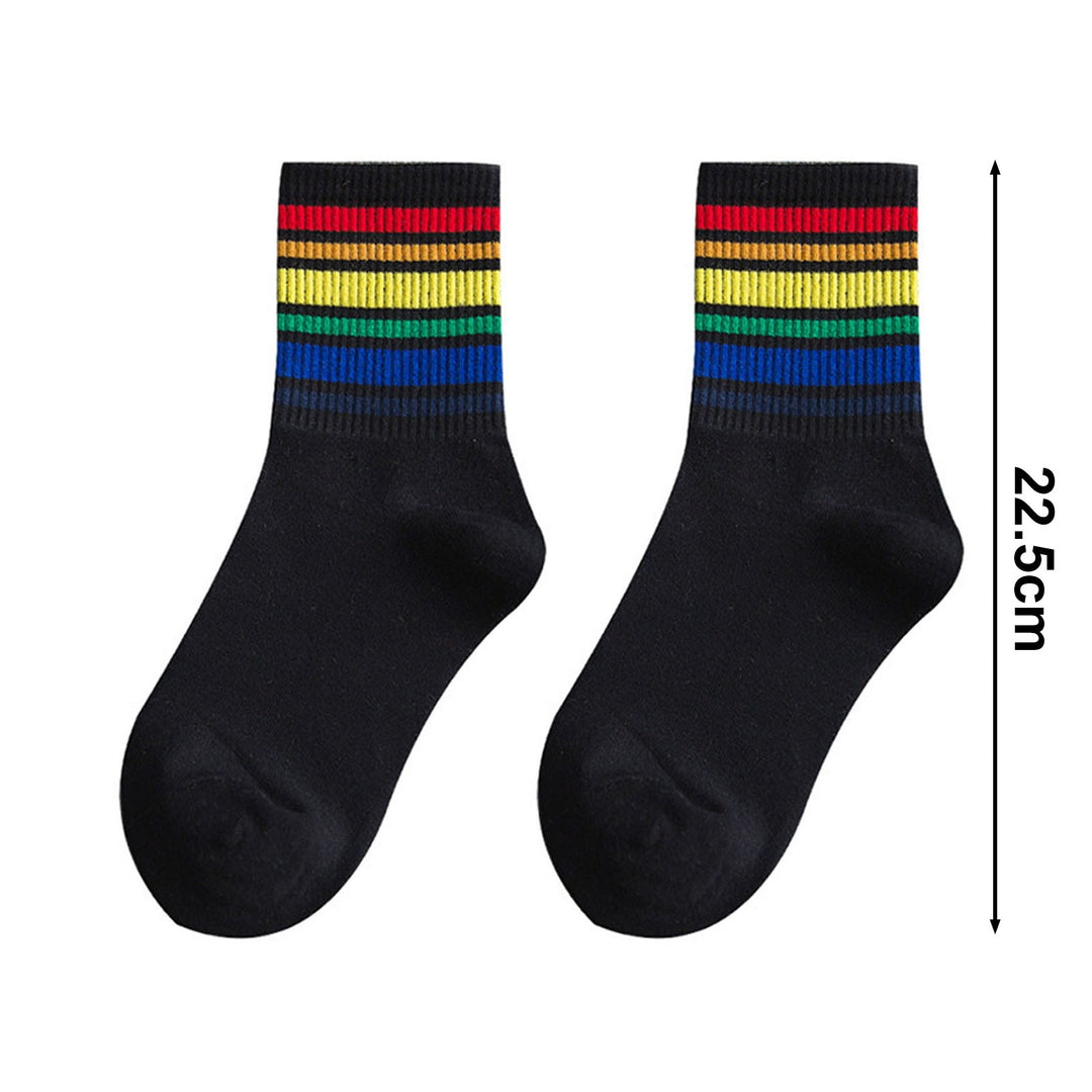 1 Pair Winter Socks Rainbow Color Striped Preppy Style Thick Anti-slip Warm Soft Mid-tube No Odor Ankle Protection Lady Image 9