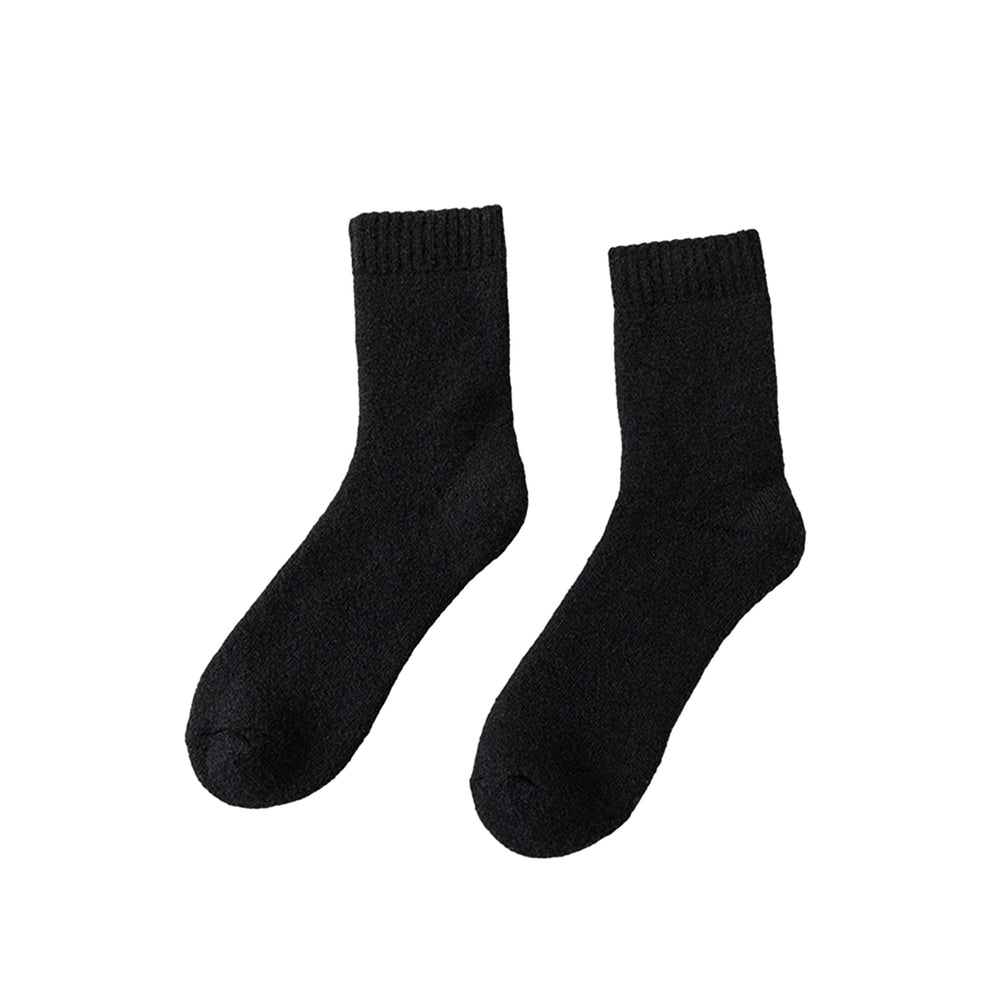1 Pair Winter Socks Thick Plush Solid Color Knitted Mid-tube Ankle Protection Soft Cold Resistant Anti-slip Elastic Image 2