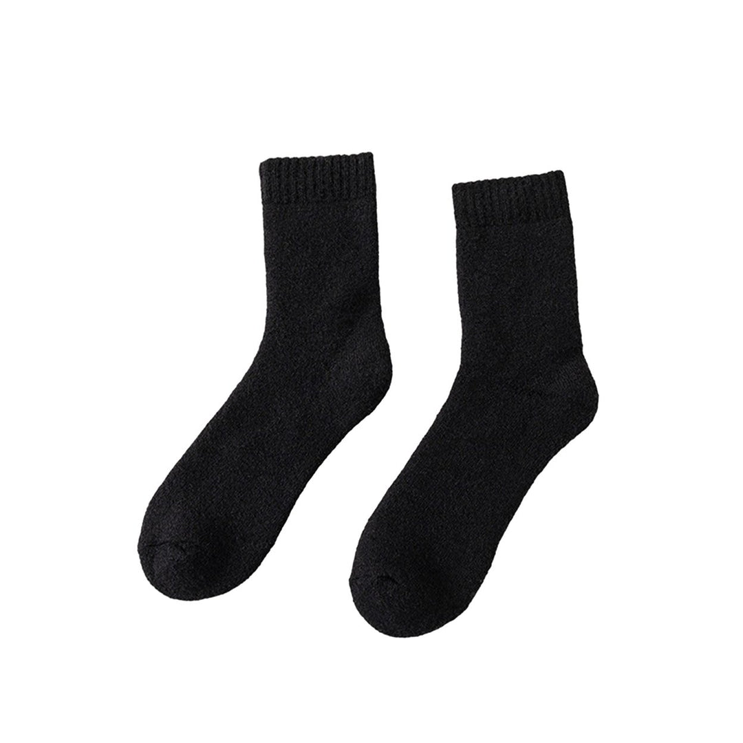 1 Pair Winter Socks Thick Plush Solid Color Knitted Mid-tube Ankle Protection Soft Cold Resistant Anti-slip Elastic Image 1