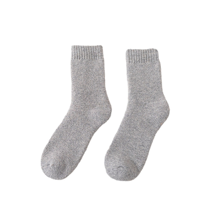 1 Pair Winter Socks Thick Plush Solid Color Knitted Mid-tube Ankle Protection Soft Cold Resistant Anti-slip Elastic Image 3