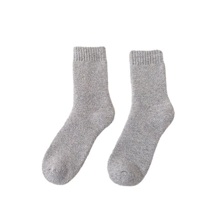 1 Pair Winter Socks Thick Plush Solid Color Knitted Mid-tube Ankle Protection Soft Cold Resistant Anti-slip Elastic Image 1