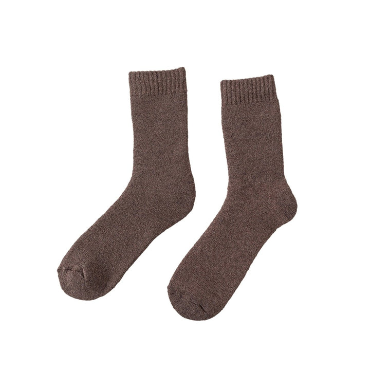 1 Pair Winter Socks Thick Plush Solid Color Knitted Mid-tube Ankle Protection Soft Cold Resistant Anti-slip Elastic Image 1