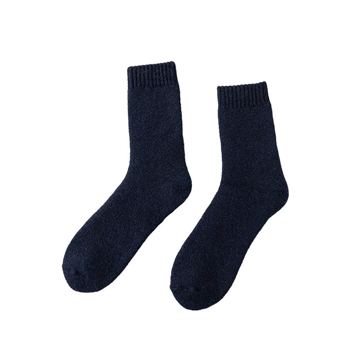 1 Pair Winter Socks Thick Plush Solid Color Knitted Mid-tube Ankle Protection Soft Cold Resistant Anti-slip Elastic Image 1