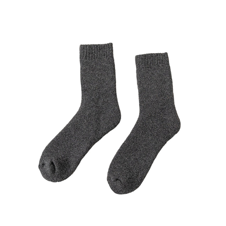 1 Pair Winter Socks Thick Plush Solid Color Knitted Mid-tube Ankle Protection Soft Cold Resistant Anti-slip Elastic Image 6