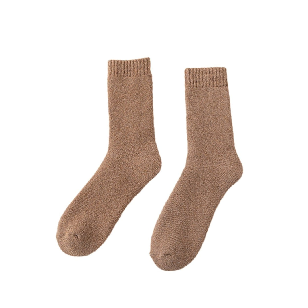 1 Pair Winter Socks Thick Plush Solid Color Knitted Mid-tube Ankle Protection Soft Cold Resistant Anti-slip Elastic Image 1