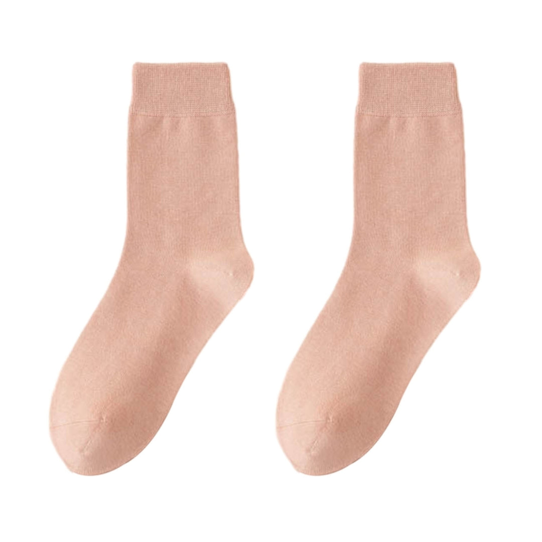 1 Pair Women Winter Socks Solid Color Soft Breathable Mid-tube High Elasticity Solid Color Warm Anti-slip No Odor Lady Image 6