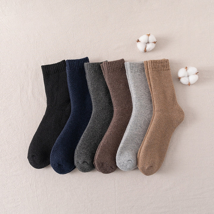 1 Pair Winter Socks Thick Plush Solid Color Knitted Mid-tube Ankle Protection Soft Cold Resistant Anti-slip Elastic Image 12