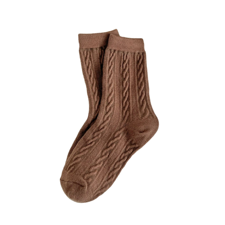 1 Pair Women Winter Socks Solid Color Soft Twisted Texture Breathable Mid-tube High Elasticity Warm Anti-slip No Odor Image 4